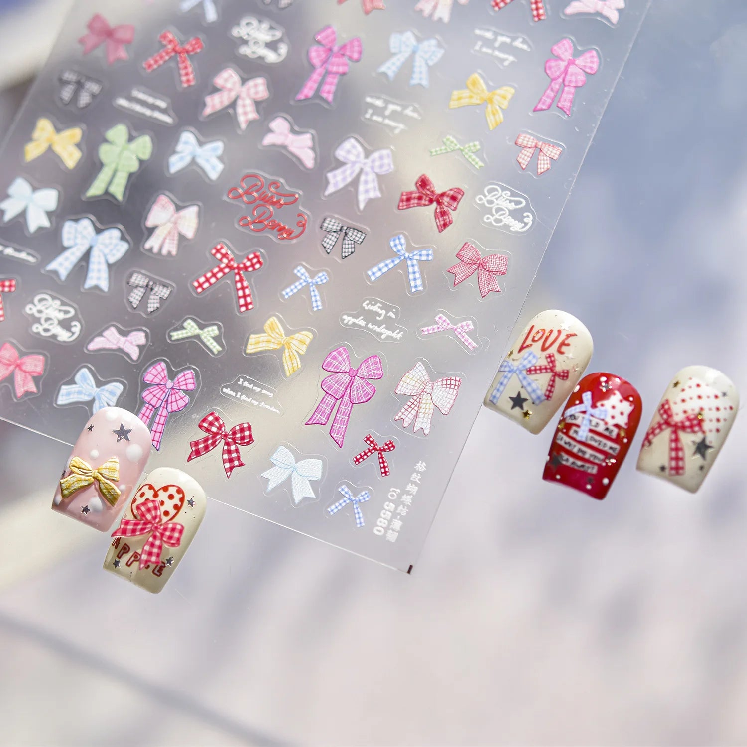 Colorful Bowkont Nail Stickers 3D Thin and Tough Nail Art Stickers Back Glue Bowtie Ribbon Manicure Sticker Decals DIY Accessory