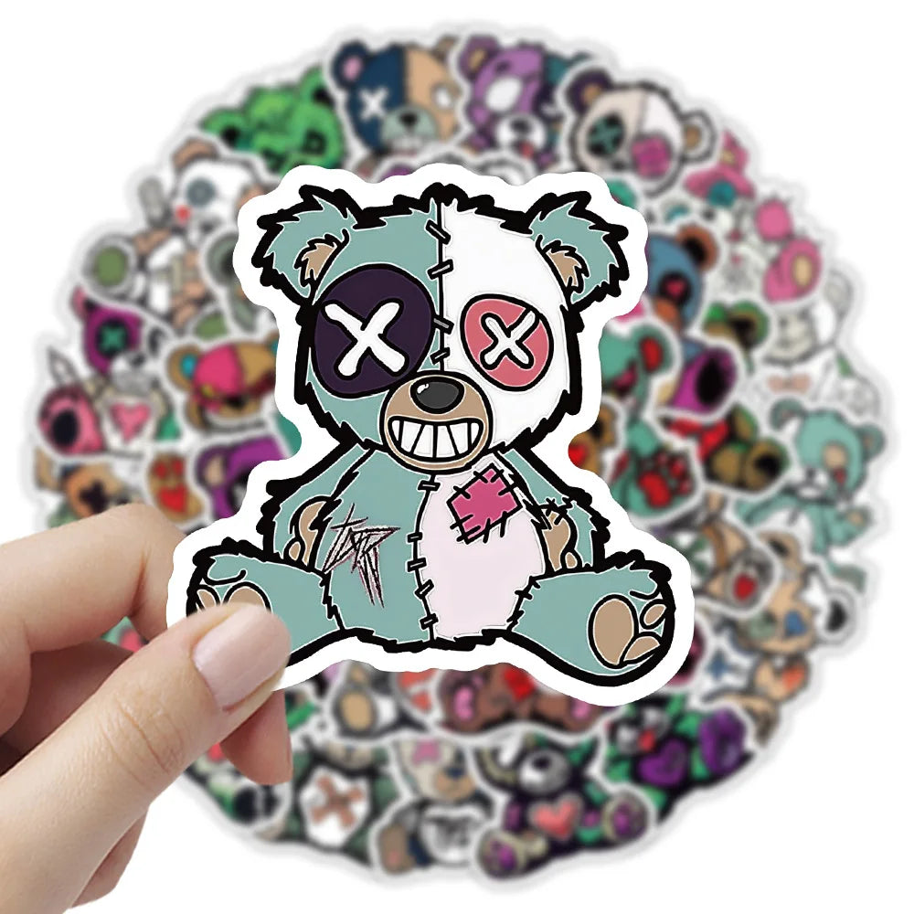 54/108 Pcs Cartoon Horror Cute Monster Bear Thick Waterproof Stickers for Cup Phone Stationery Box Helmet Headphone Notebook