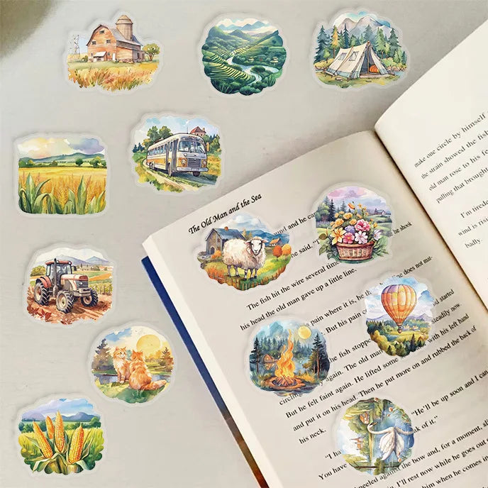 50PCS Rural Scenery Sticker Decoration Scrapbooking PET Sticker Aesthetic Korean Stationery School Supplies