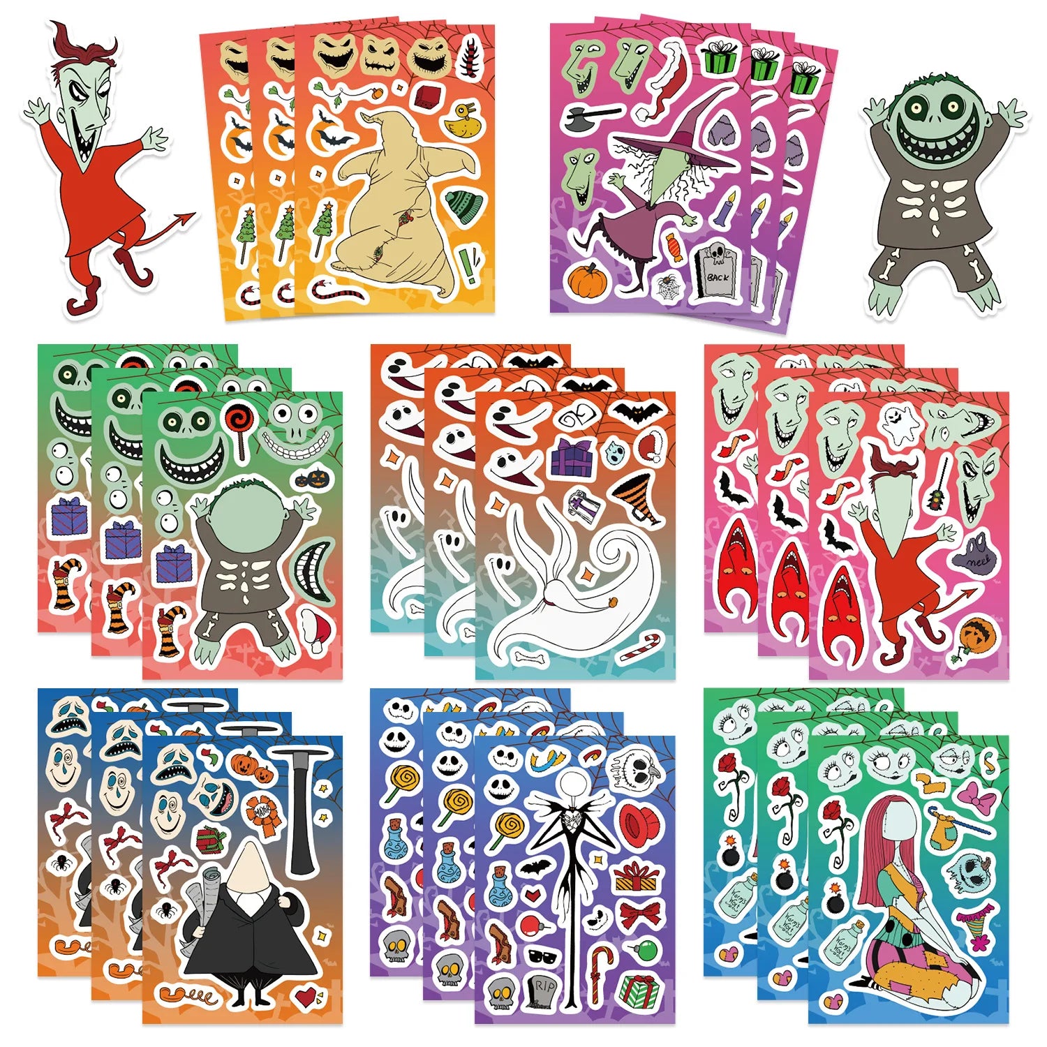 8/16/24PCS Cartoon Halloween Horror Night Face Changing Collar DIY Phone Notebook Decoration Waterproof Stationery Sticker