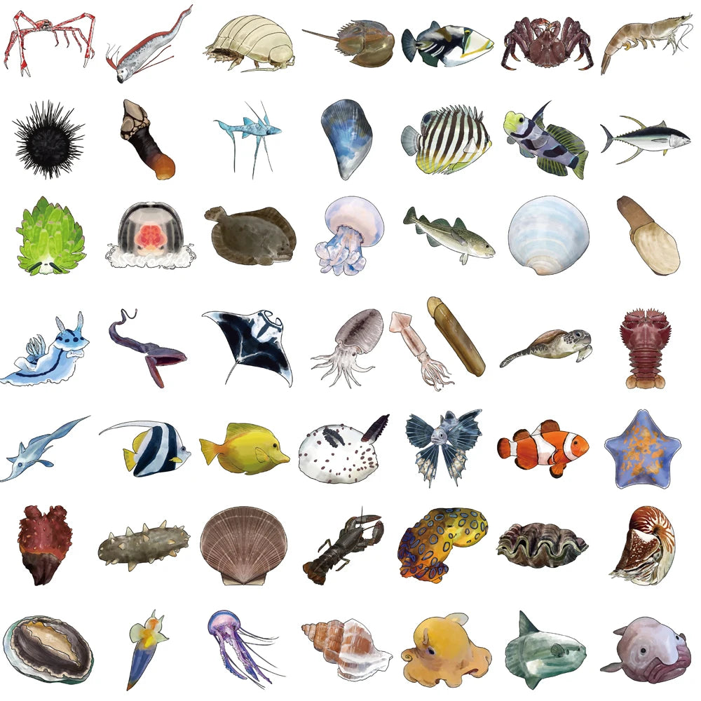 50/100PCS Deep Sea Animals Graffiti Stickers Landscaping Laptop Bicycle Skateboard Suitcase Guitar Phone Motorcycle Sticker