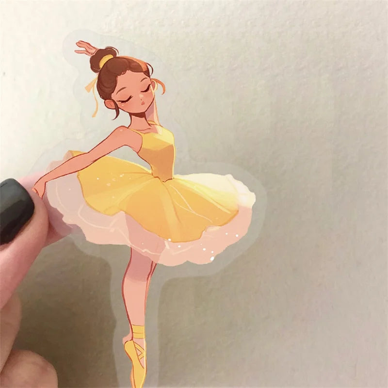 50PCS Cartoon Ballet Girl PET Sticky Sticker Aesthetic Tear Open DIY Decoration Scrapbooking Stationery Supplies for Kids