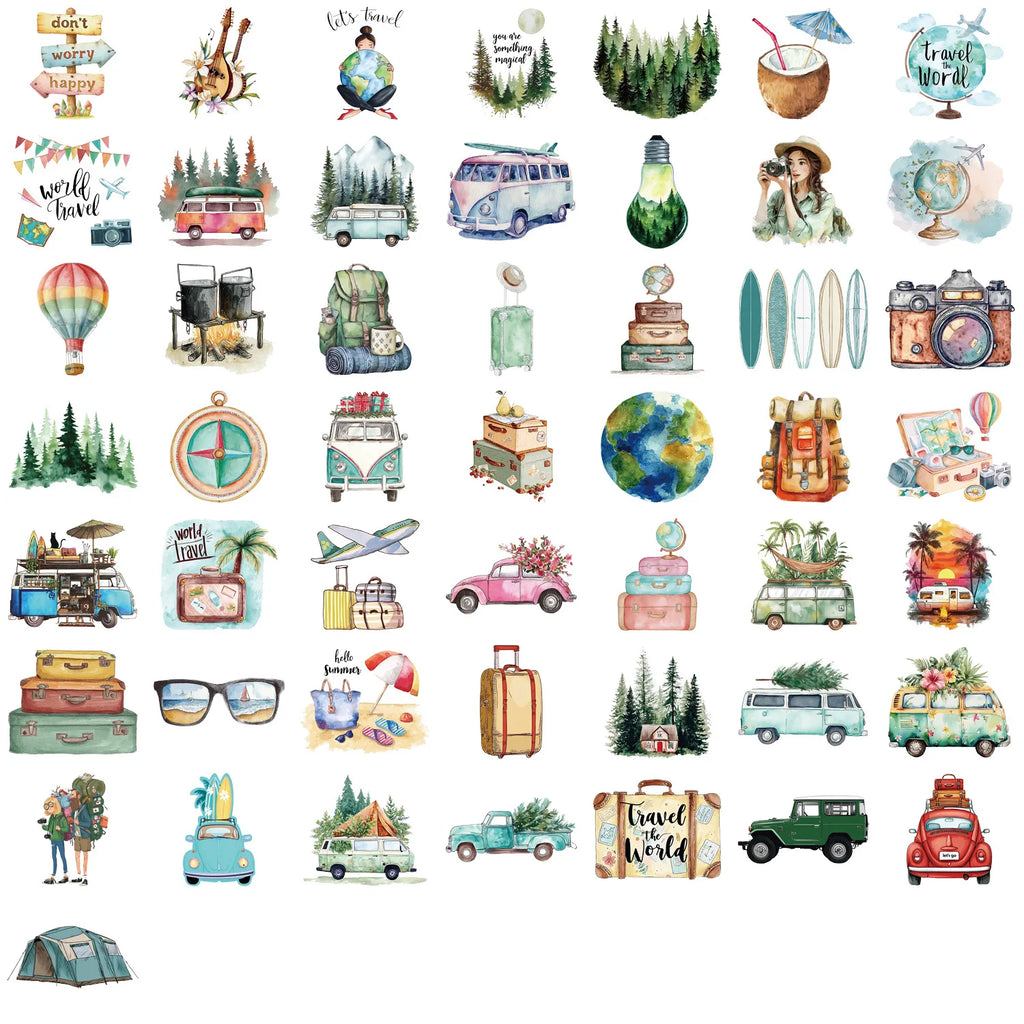 50/100PCS Transparent PET Outdoor Travel Stickers Waterproof DIY Handbooks Notebook Luggage Decoration Stickers