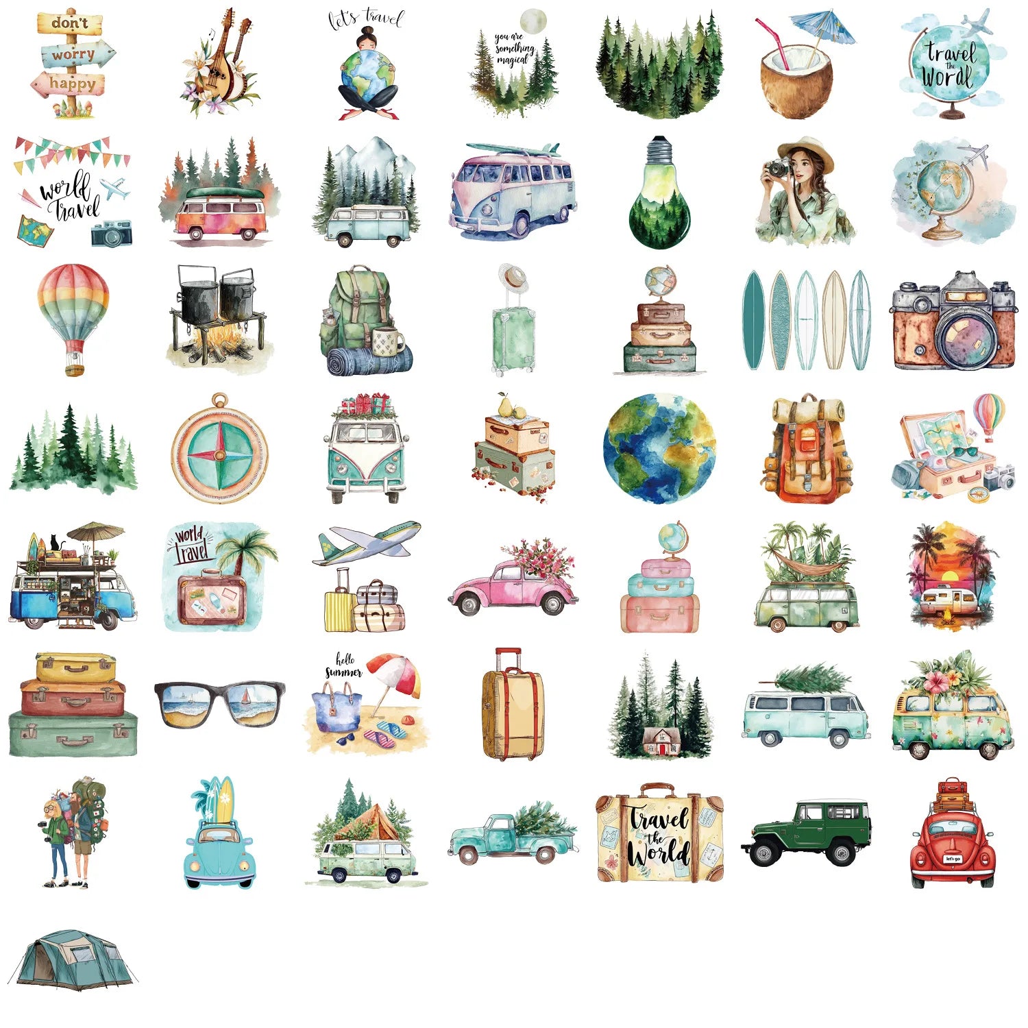 50/100PCS Transparent PET Outdoor Travel Stickers Waterproof DIY Handbooks Notebook Luggage Decoration Stickers