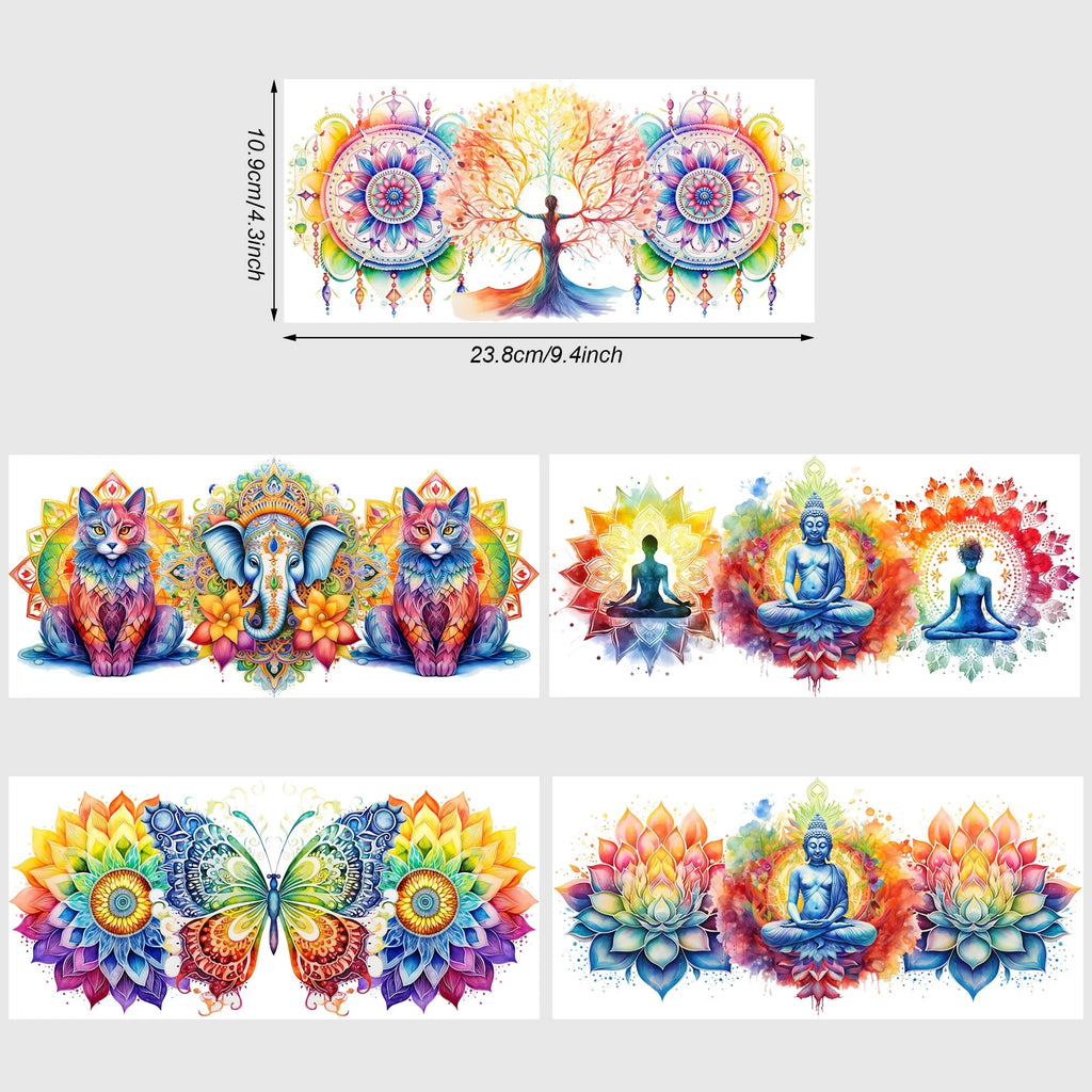 5 Sheets Indian Buddha Birthday UV DTF Cup Stickers, DTF Friction Transfer Stickers, Waterproof Transfer Stickers