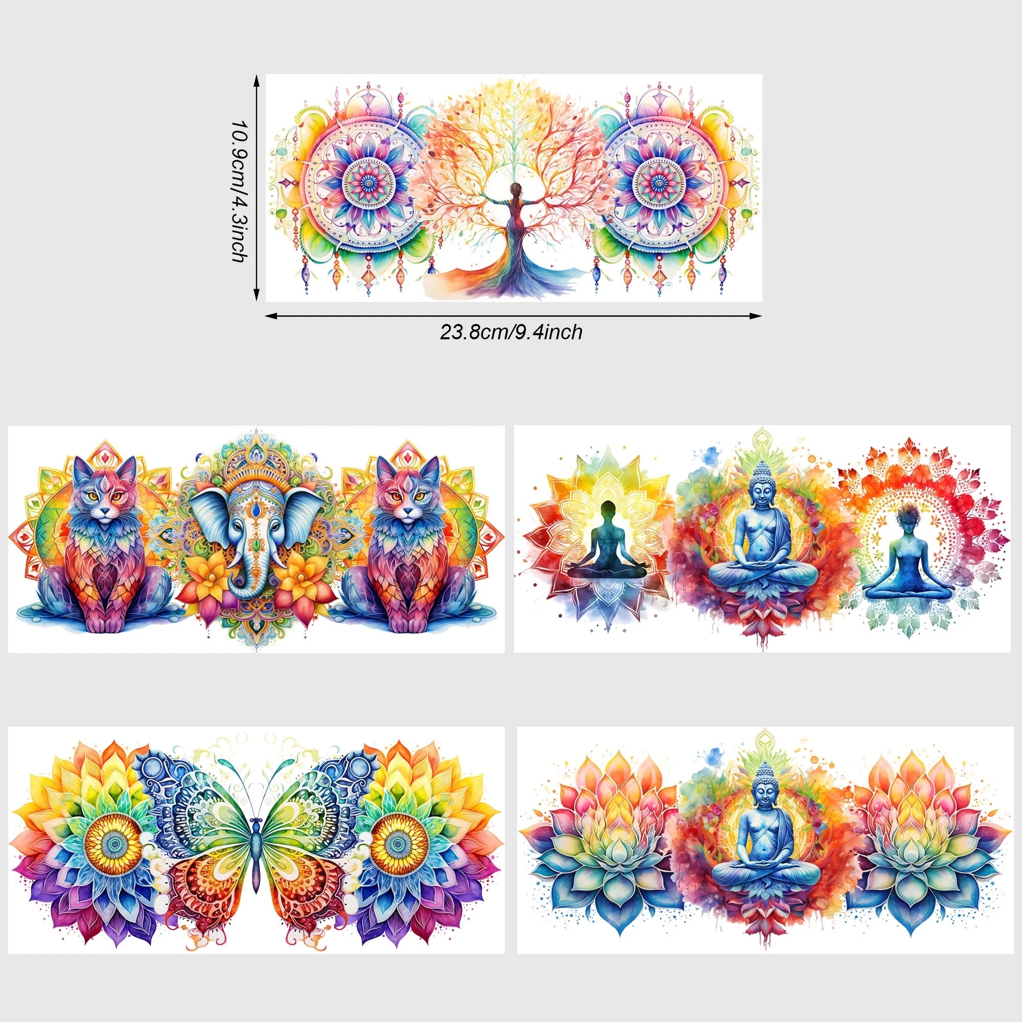5 Sheets Indian Buddha Birthday UV DTF Cup Stickers, DTF Friction Transfer Stickers, Waterproof Transfer Stickers