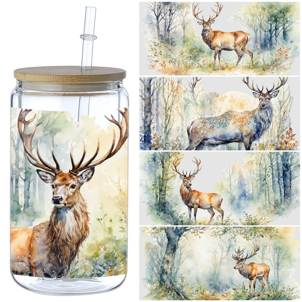 5 sheet Deer UV DTF Cup Stickers, DTF Transfer Stickers, Waterproof Wipe Transfer Paper for 16oz Glass, Mug, Crafts, Furniture
