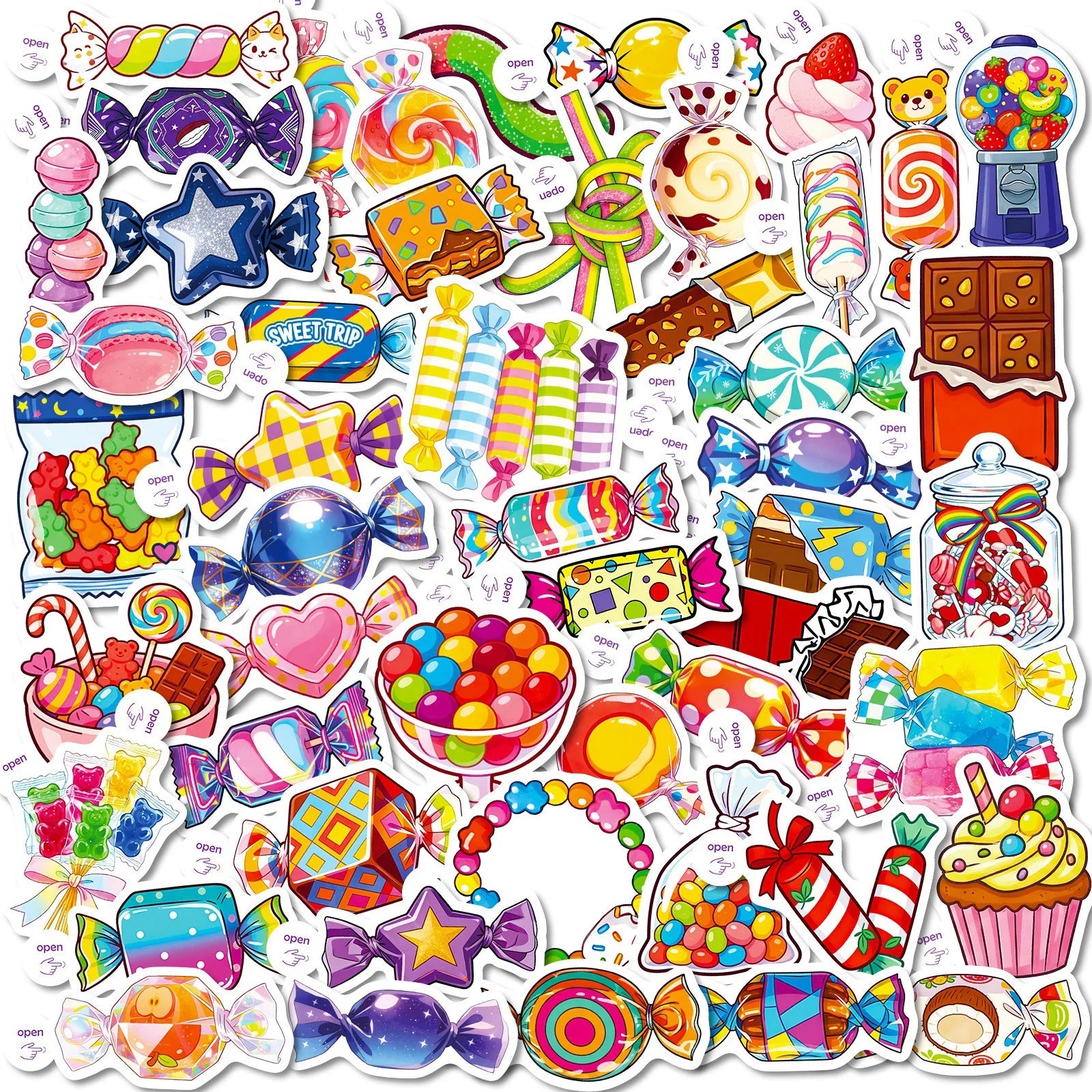 50-Pack Cartoon Colored Candy Stick Stickers Notebooks Luggage Fridges Helmets Storage Boxes Stationery Waterproof Stickers