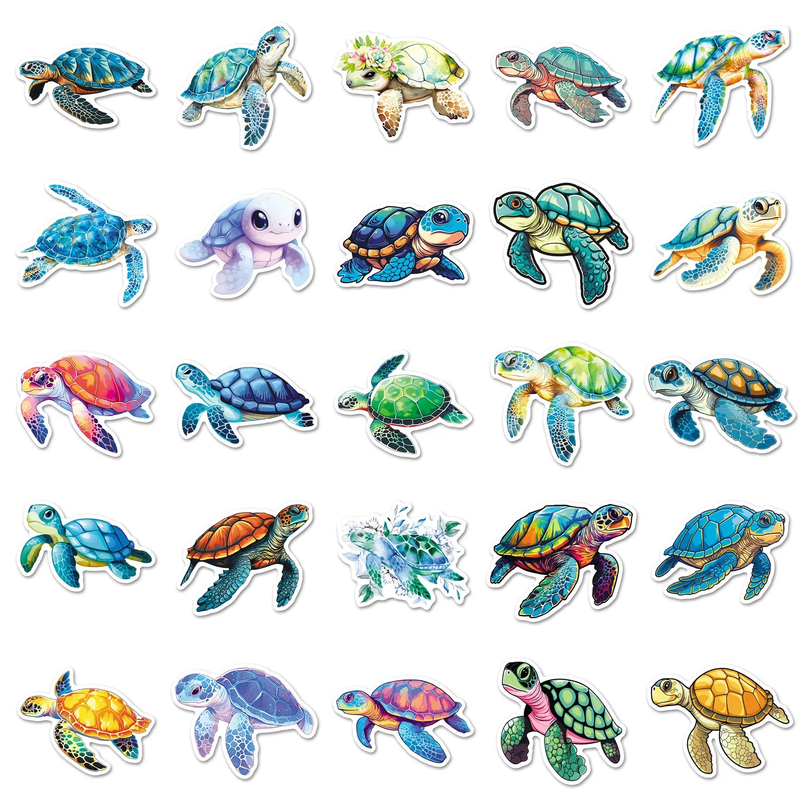 50-Pack Turtle Cartoon Ocean Animal Art Graffiti Waterproof Stickers for Thermos Guitar Helmet Luggage Student Stationery