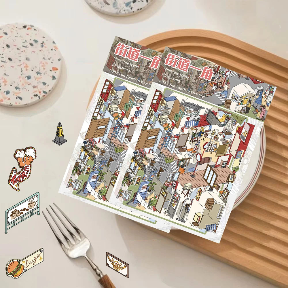 4PCS A corner of the street Landscaping Sticker Exquisite Nostalgia Skateboard Luggage Graffiti Cafe Bicycle Funny Scenic Sticke