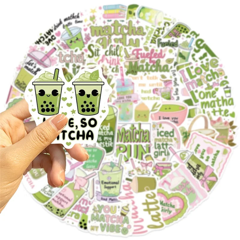 10/30/50PCS Kawaii Matcha Pink Girl PVC Sticky Sticker Aesthetic DIY Decoration Scrapbooking School Supplies for Kids