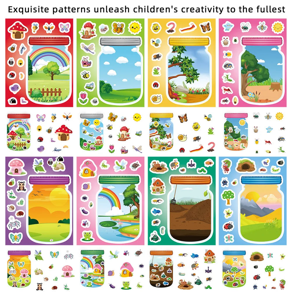 8/16PCS Cartoon Outdoor Bottle World Puzzle Stickers Animal Children Puzzle Fun Toys Landscape Stickers
