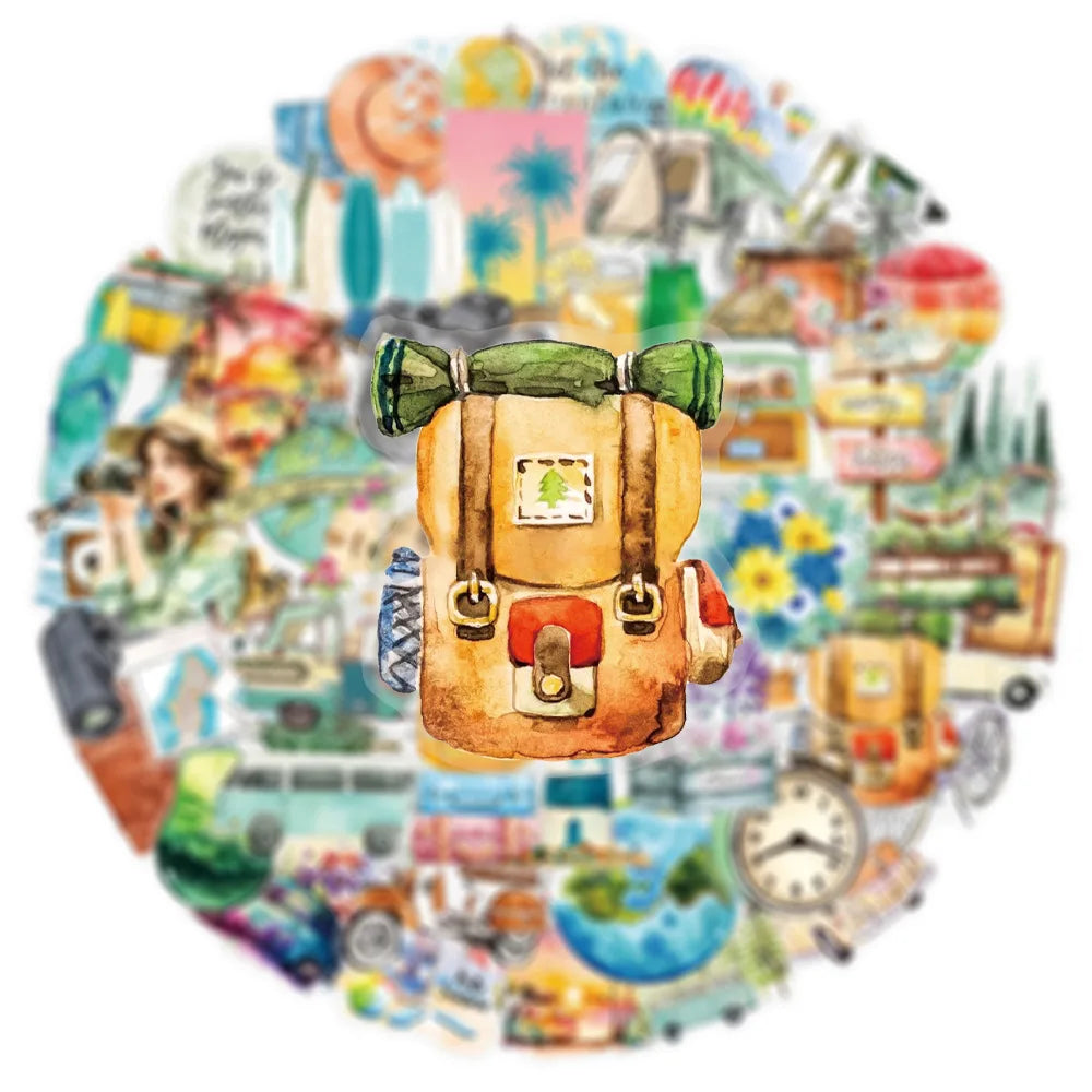50PCS Transparent PET Fresh&Simple Outdoor Travel Stickers Travel Maps Decoration Stationery Notebook Luggage Stickers