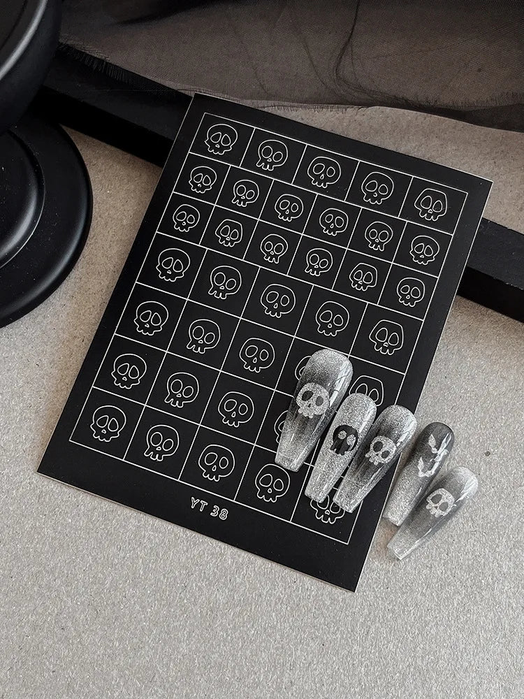 Jelly Halloween Skeleton Stickers Nail Art Cool Evil dark style decorative Nails Sticker DIY Trendy Manicure Ornaments Supplier