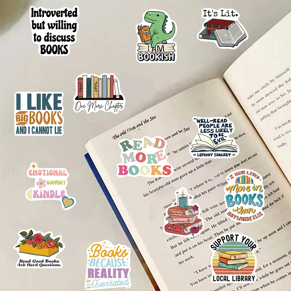 50/100PCS Vintage Reading Stickers Notebook Waterproof Laptop Luggage Stationery Decoration Cartoon Decals Graffiti Stickers