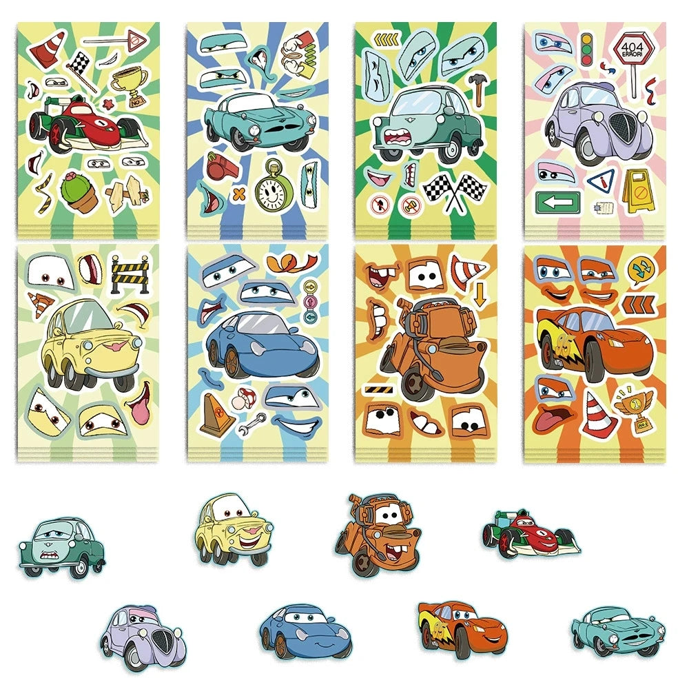8/24PCS Cartoon Racing Make a Face DIY Skateboard Phone Laptop Pencil Stationery Kids Decoration Reward Waterproof Sticker