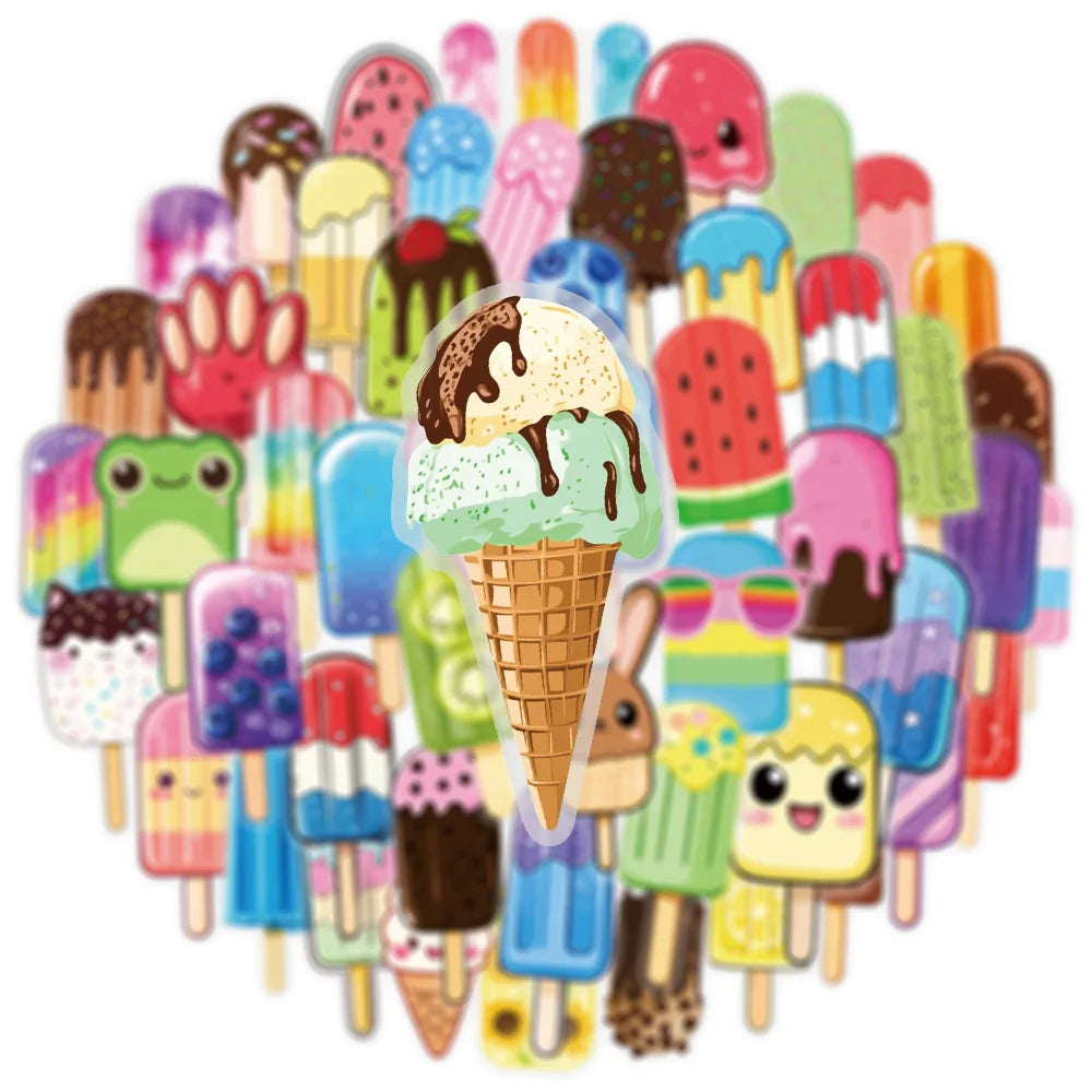50PCS Transparent PET Summer Popsicle Food Cartoon Stickers DIY Milk Tea Computer Laptop SKIN Stationery Waterproof Stickers