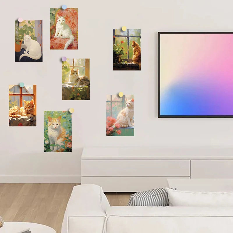 10PCS 10×15CM Oil Painting Of A Kitten Posters Sticker Graffiti Cafe Laptop Wall Decor For Room Creative Art Pictures Sticker