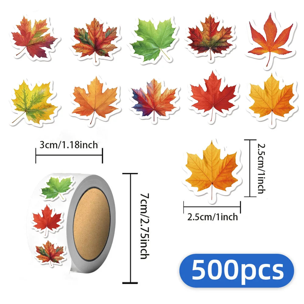 500PCS Autumn Maple Leaf Cartoon Reward Stickers DIY Phone Cases, Water Cups, Envelopes, Notes, Reward Gifts, Stamps, Stickers