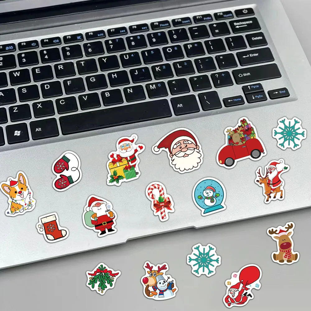 8PCS Christmas Stickers Little Deer Santa Claus Fun Stickers DIY Phone Case Computer iPad Laptop Luggage Waterproof Stickers