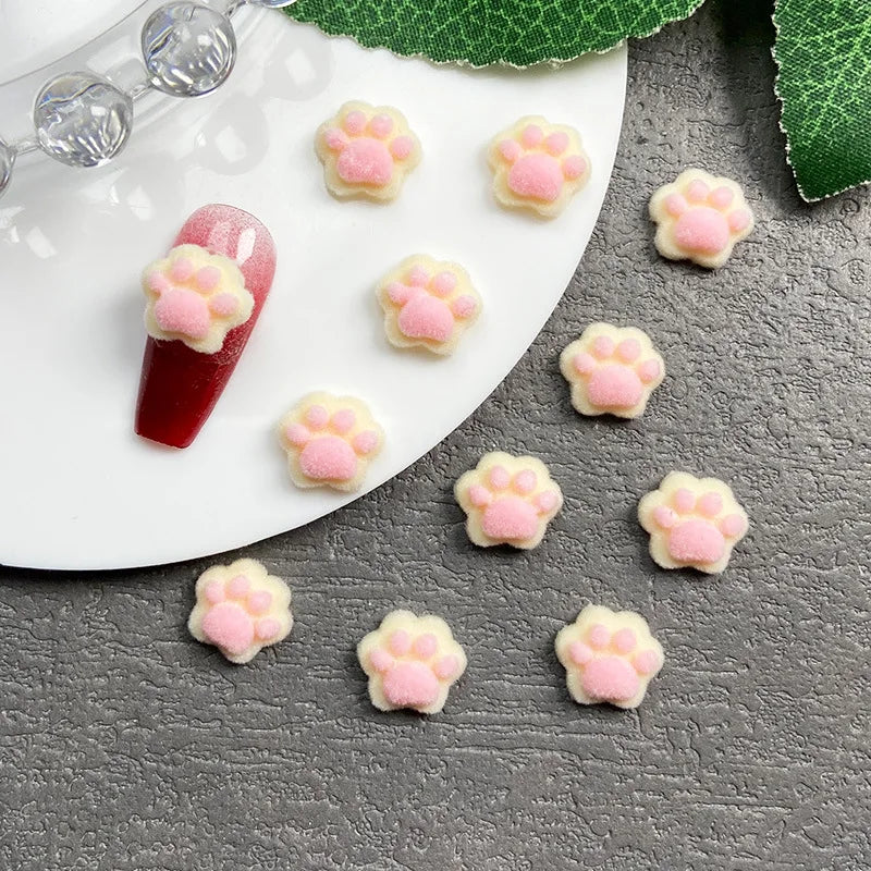 Winter Flocked Cat Paw Cartoon Nail Art Accessories Colorful 3D Bear Paw Resin Nail Charms DIY 10pcs Manicure Decorations Parts