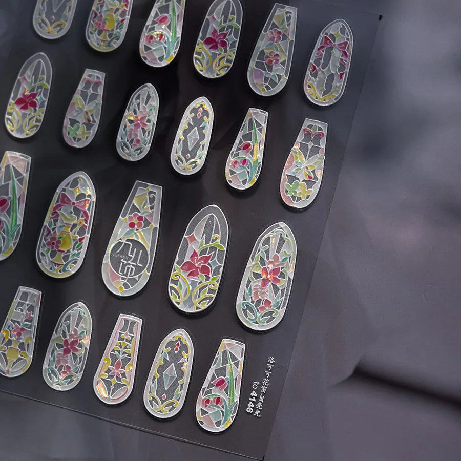 1piece 5D Glass Fragment Nail Sticker High Quality Stained Glass Window Grille Design Glitter Art Decoration Design Nail Sticker