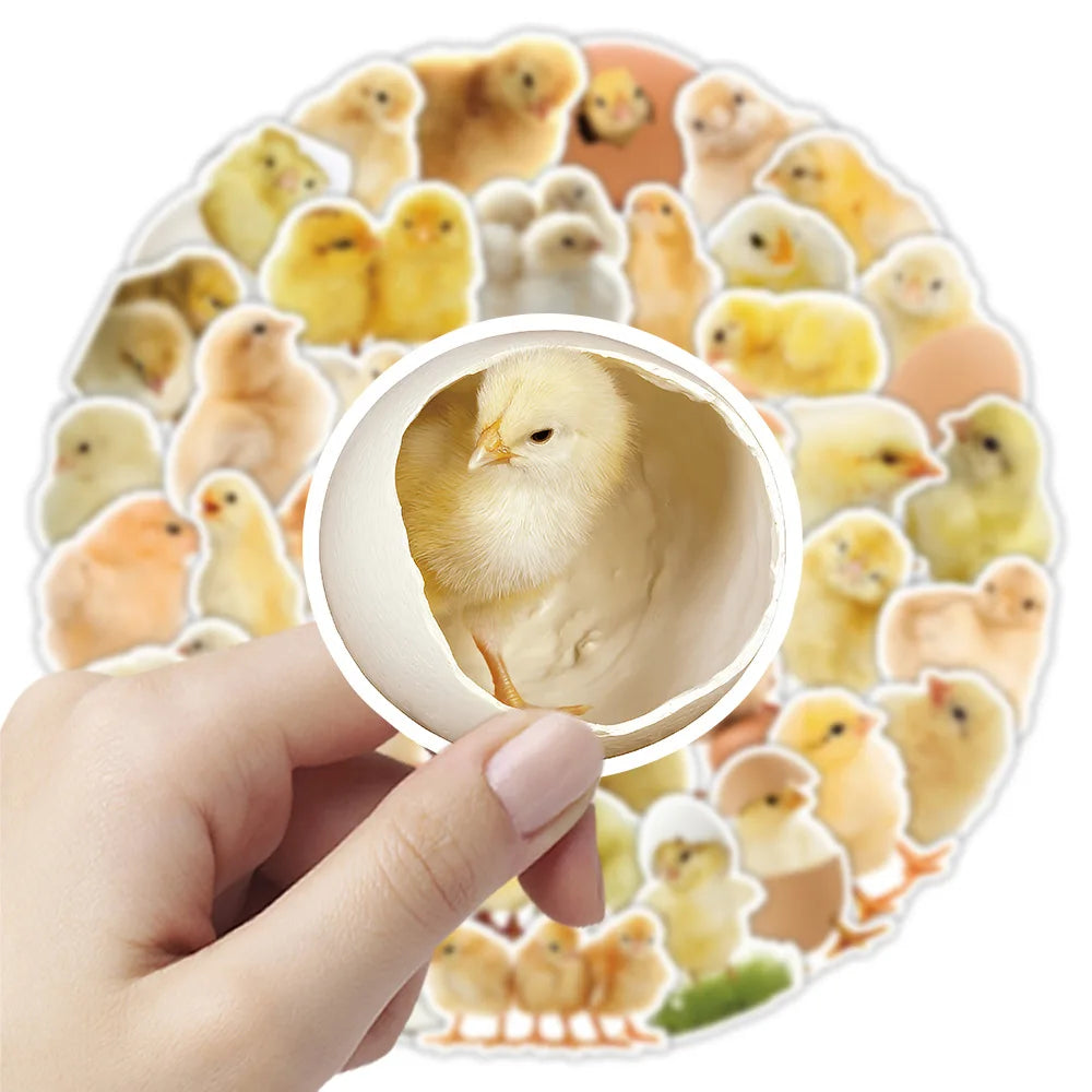 50/100PCS Realistic Yellow Chicken Stickers Cartoon Animals Cute Chickens Creative Stationery Reward Stickers
