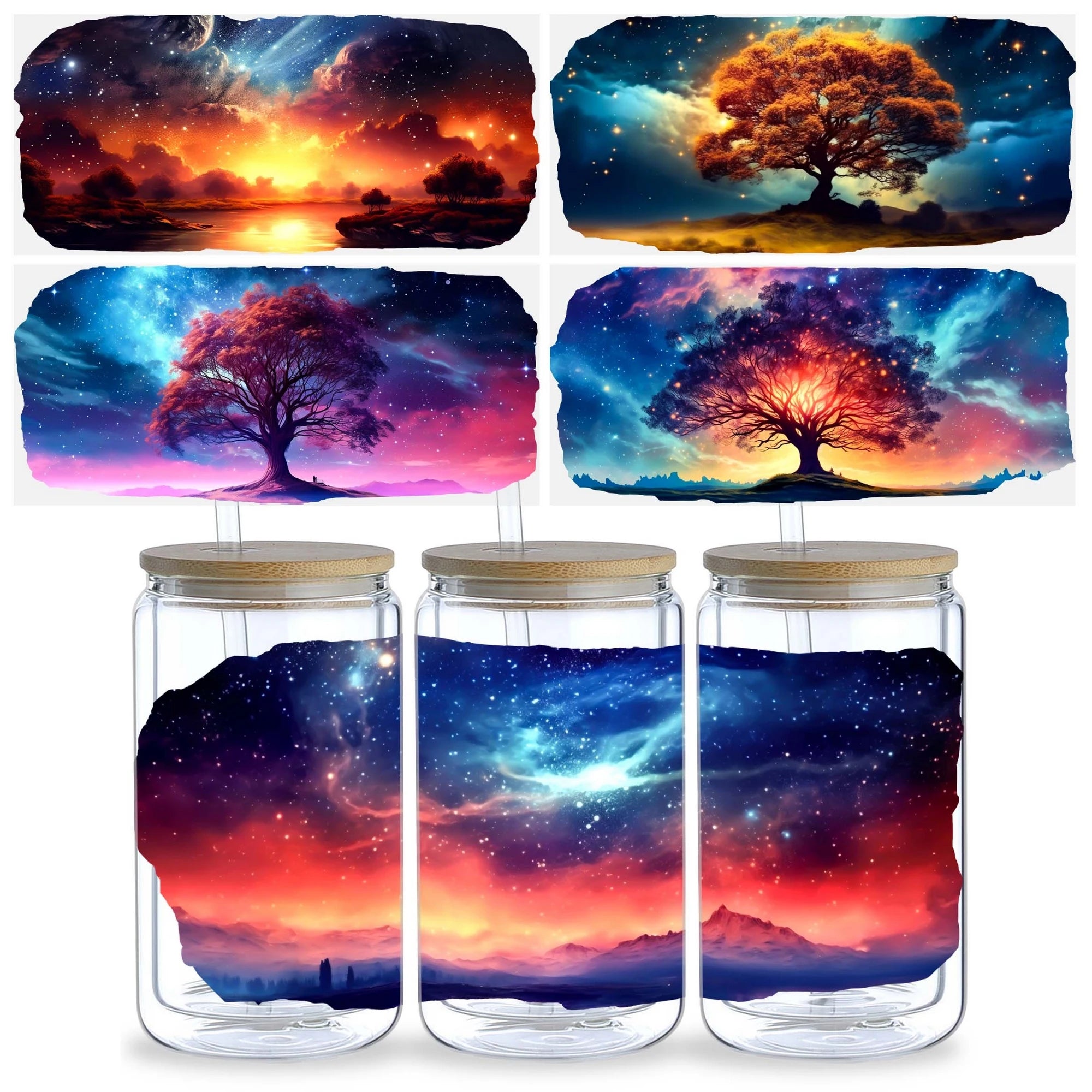 5 sheets of supernatural starry sky UV DTF cup packaging suitable for 16oz glass cups, waterproof UV DTF stickers