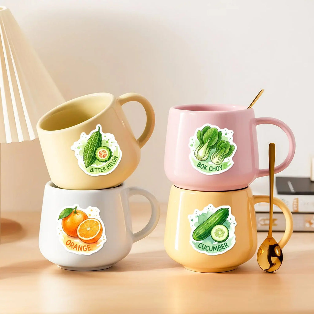 50/100 Pcs HD Watercolor Vegetable Fruit Food Stickers Thick Waterproof for Phone Fridge Cabinet Oven Lunch Box Helmet Decals