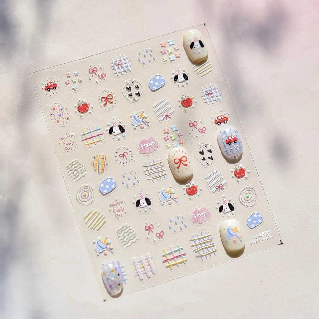 Cute Graffiti Lines Nail Art Stickers 5D Embossed Butterfly Rabbit Nail Art Accessory Stickers DIY Japanese Self Adhesive Decals