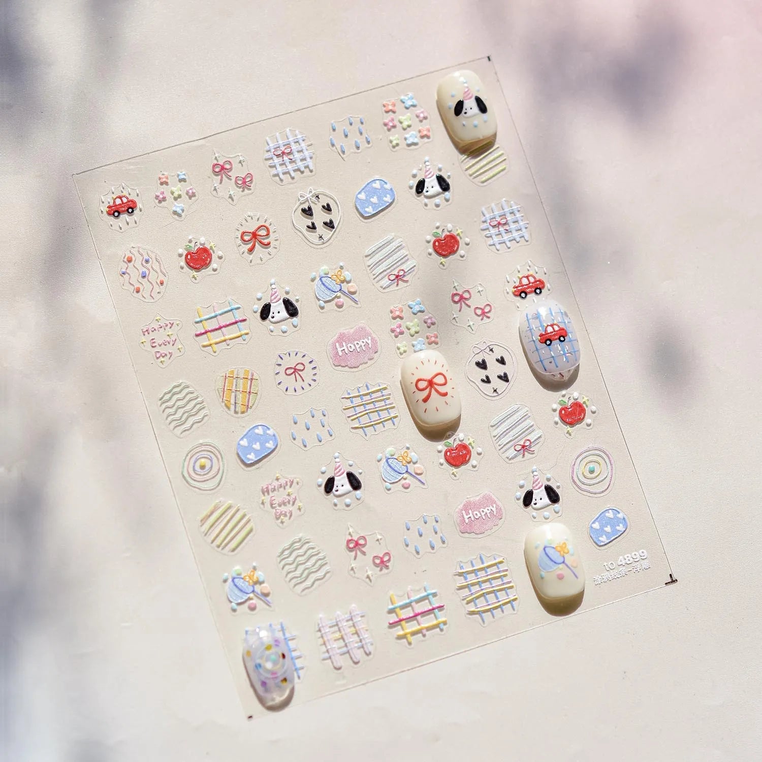 Cute Graffiti Lines Nail Art Stickers 5D Embossed Butterfly Rabbit Nail Art Accessory Stickers DIY Japanese Self Adhesive Decals