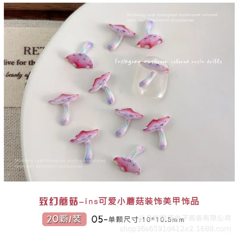 Cute And Magical Mushroom Nail Art Accessories Resin Cartoon Little Mushroom Nail Charms Wearable Nail Rhinestones Decorations