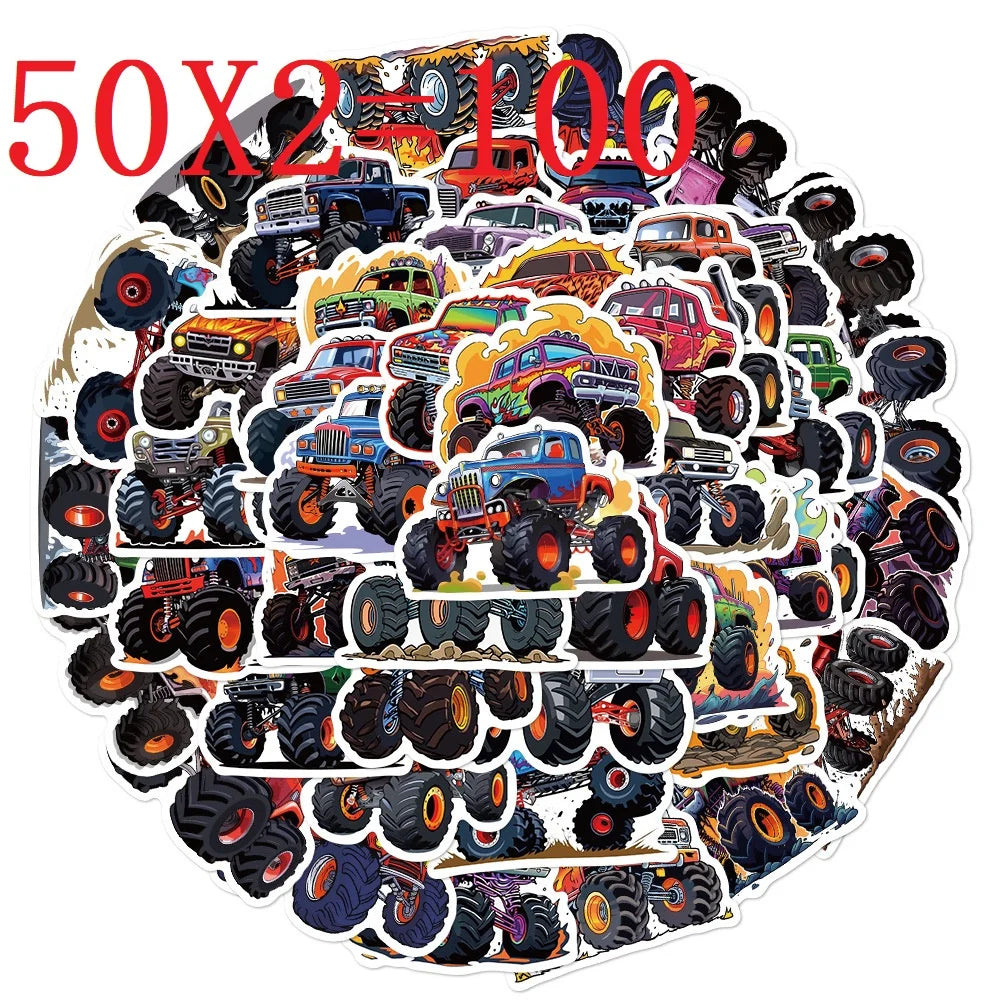 50/100PCS Cartoon Creative Monster Truck Stickers Laptop Luggage DIY Waterproof Decorative Stickers