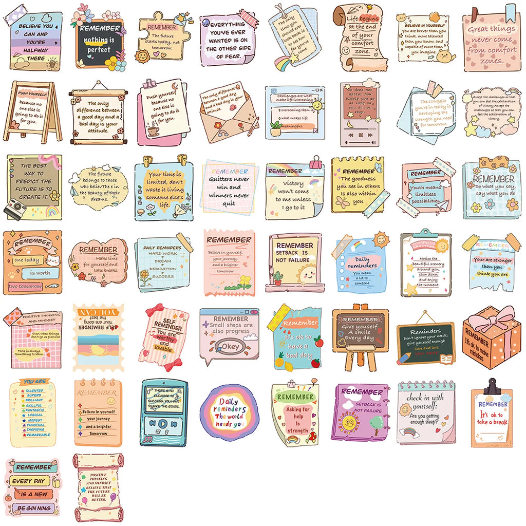 50/100PCS Cartoon Motivational Note Doodle Stickers, Inspiring School Decals for Guitar Notebook Stationery DIY