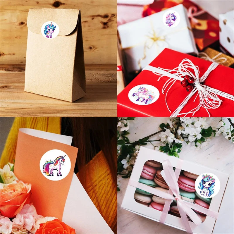 500PCS Kawaii Unicorn Sticky Paper Sticker Labels Thank You Sticker Sealing DIY Decoration Scrapbooking Stationery Supplies