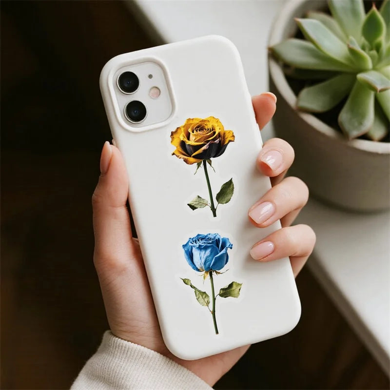 56PCS Dream Rose Transparent PET Phone Sticker Aesthetic Tear Open Decoration DIY Colored Laptop Luggage Graffiti Decals
