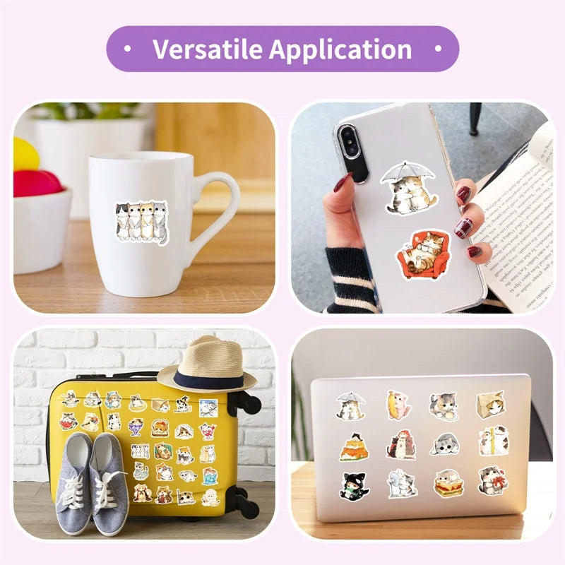 10/30/50PCS Kawaii Anime Cat Colorful PVC Sticker Aesthetic Children's Stationery DIY Decoration Scrapbooking School Supplies