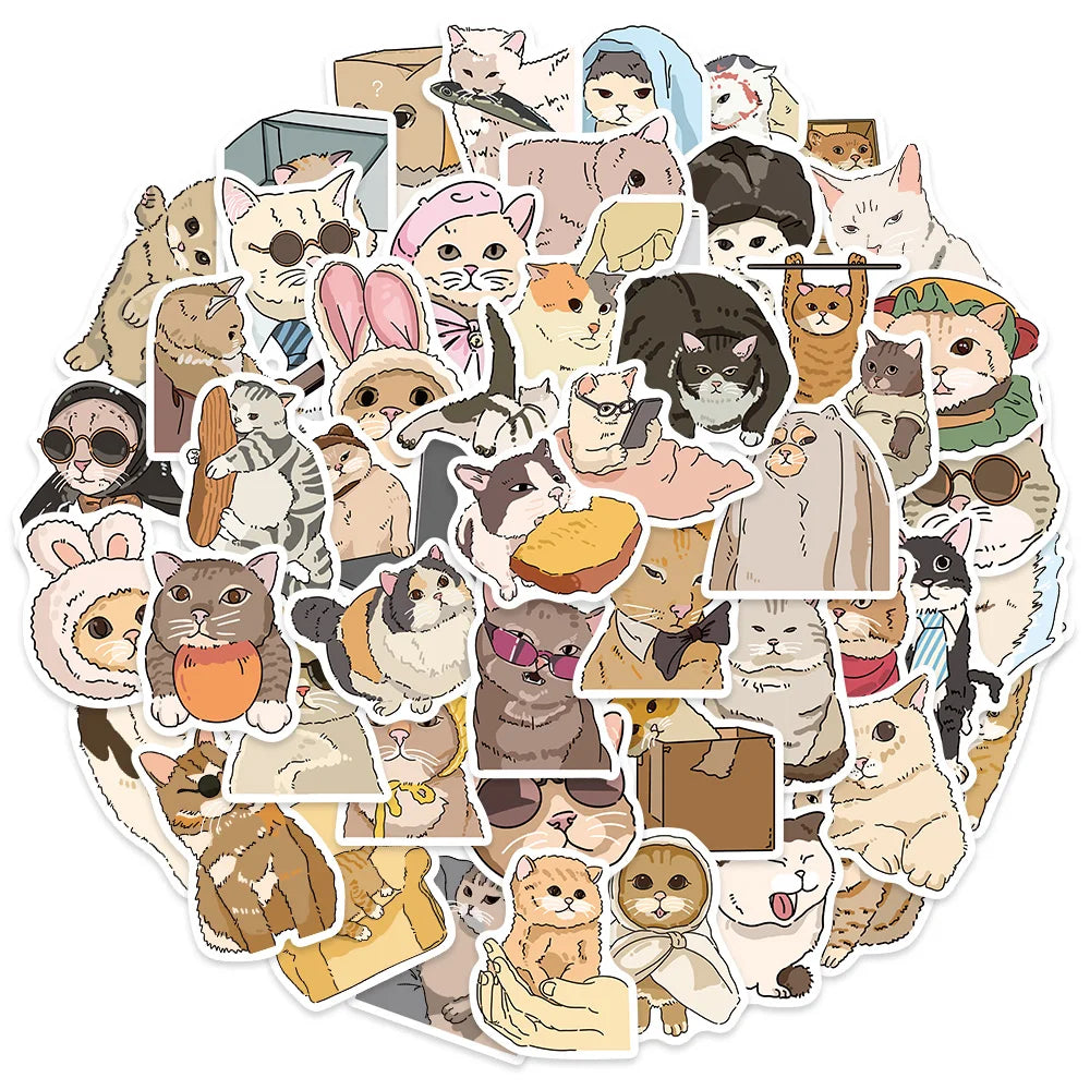 50PCS Cute and Fun Cat King Decorative Stickers DIY Luggage Notebook Water Cup Handmade Scrapbook Stickers