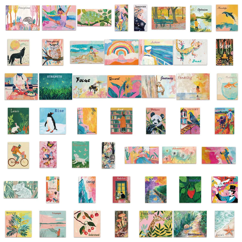 50PCS Creative Inspiration Watercolor Art Poster Stickers DIY Scrapbook Phone Case Laptop Tablet Decoration Toy Stickers