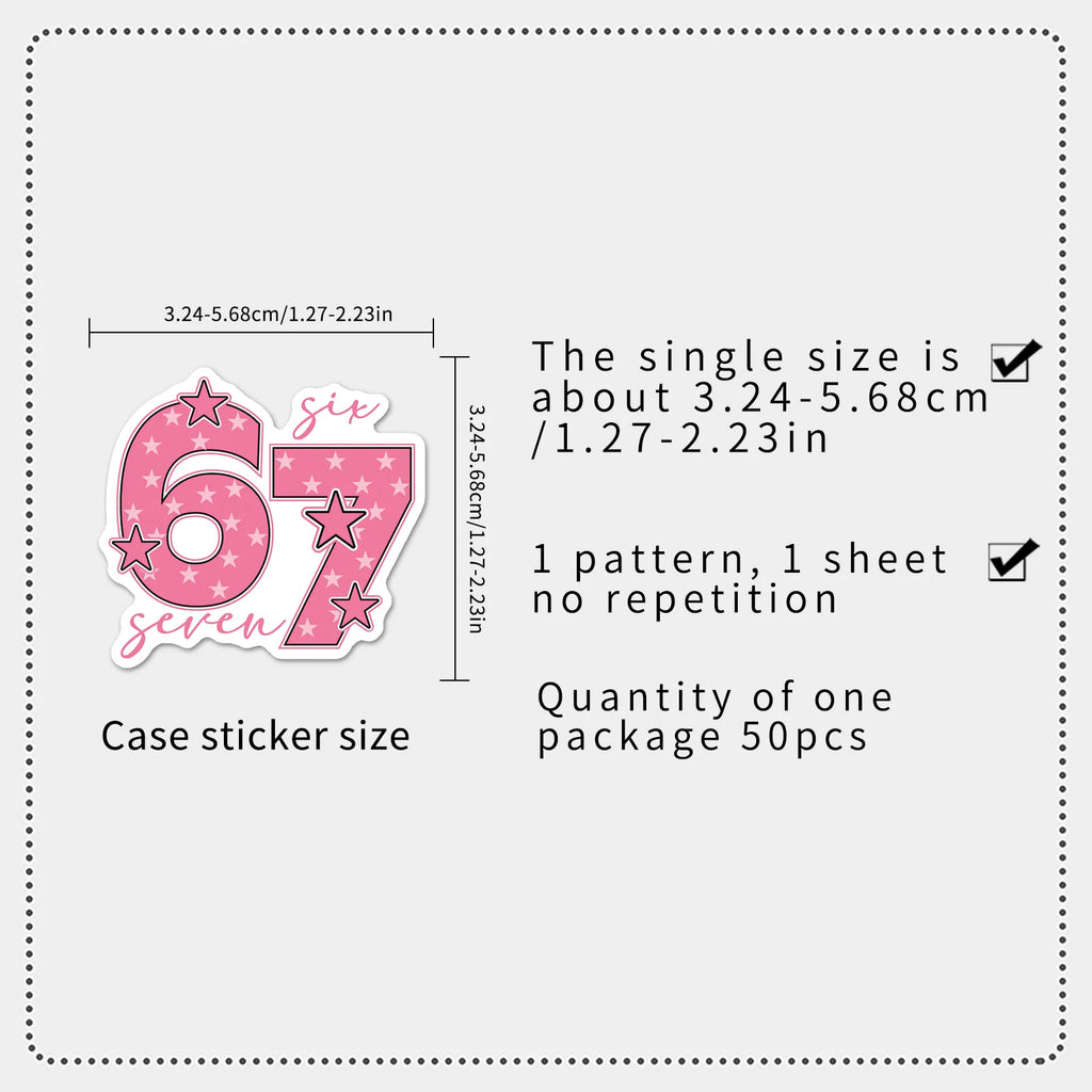 50PCS Cartoon Number 67 Stickers, Funny Meme Six Seven Student Stationery Notebook Waterproof Decorative Stickers