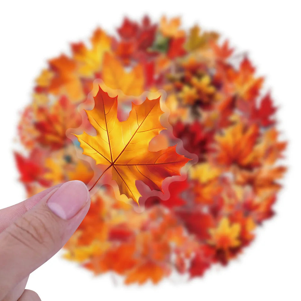 110PCS Falling Leaf Maple Leaf Stickers Transparent PET Waterproof DIY Handbook Material Mobile Notebook Decorative Stickers