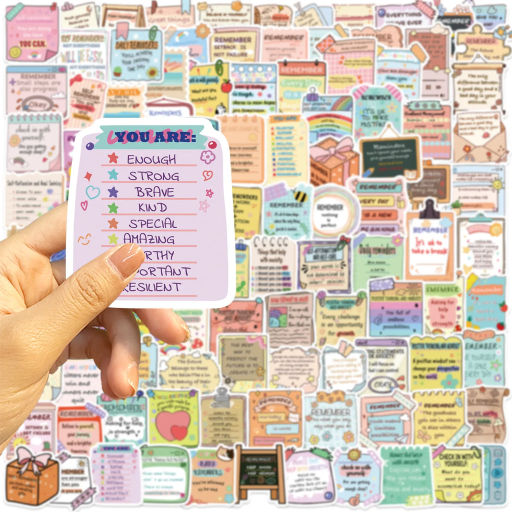 50/100PCS Cartoon Motivational Note Doodle Stickers, Inspiring School Decals for Guitar Notebook Stationery DIY
