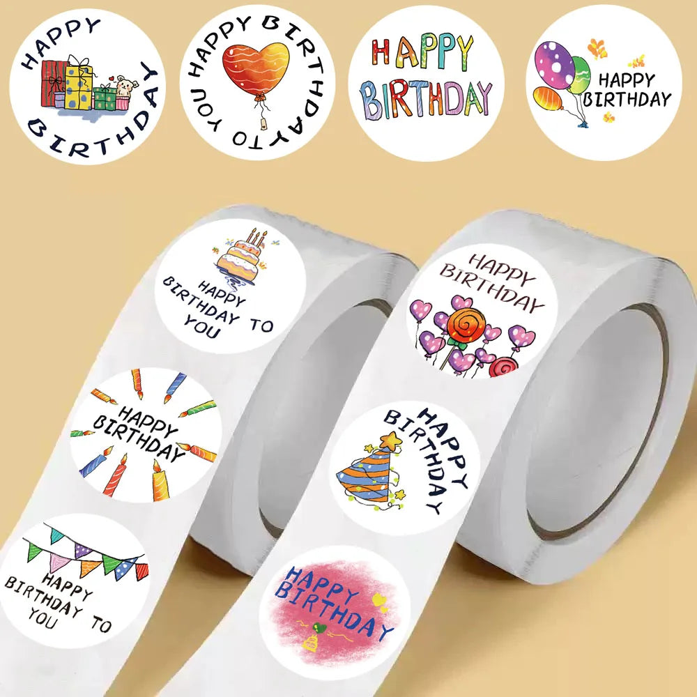 500Pcs/roll Crayon Sticker Notebook Happy Birthday Decoration Laptop Skateboards Motorcycle Retro Cartoon Luggage Stickers