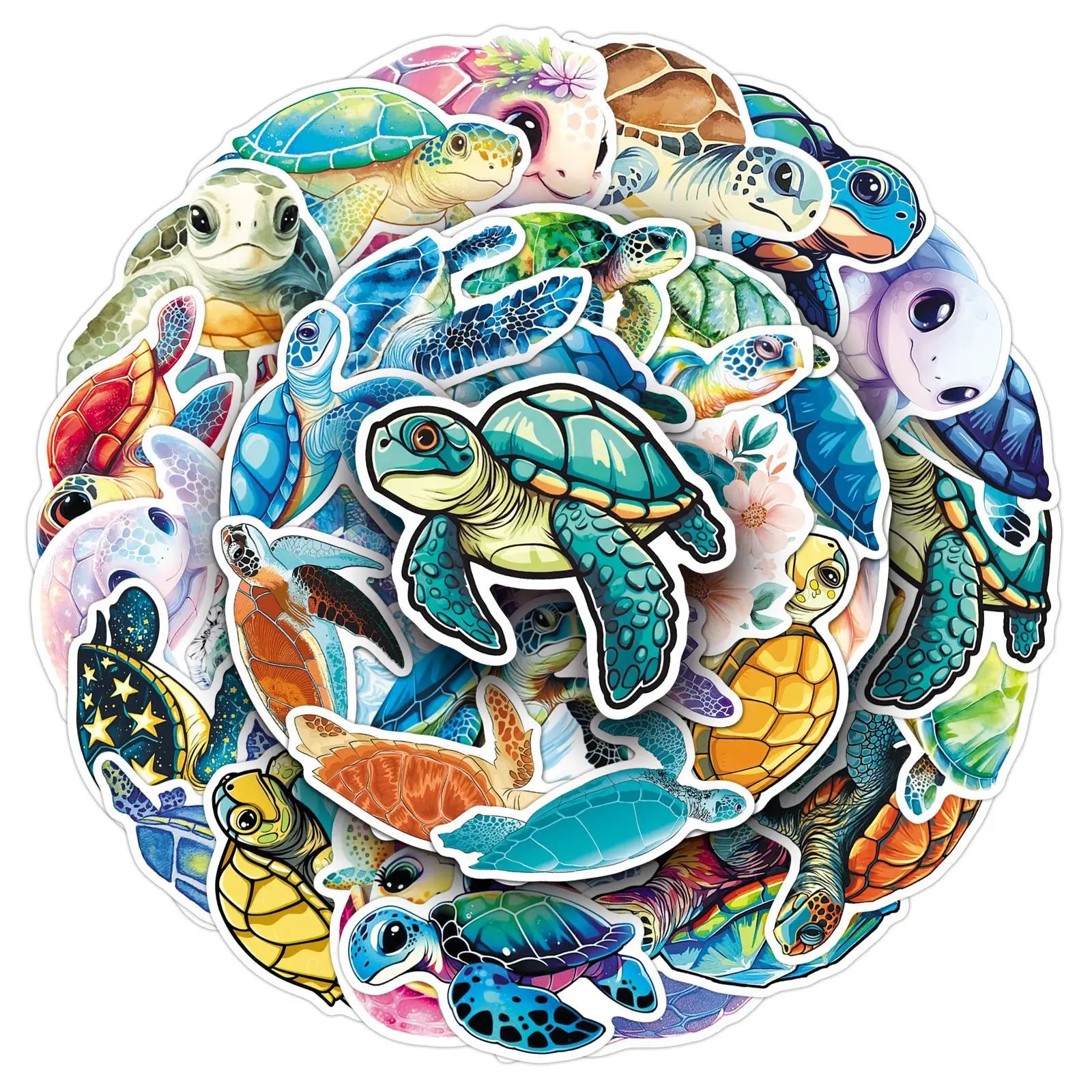 50-Pack Turtle Cartoon Ocean Animal Art Graffiti Waterproof Stickers for Thermos Guitar Helmet Luggage Student Stationery