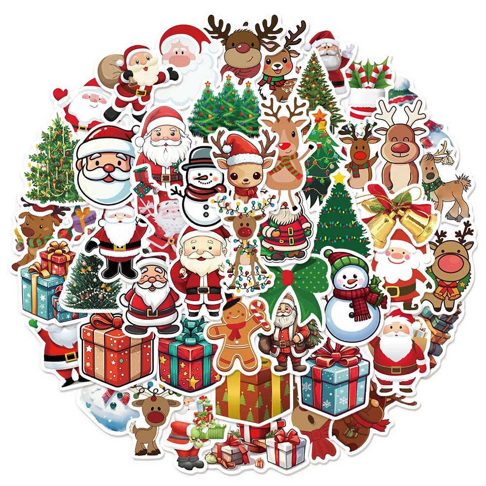 50/100PCS Kawaii Cartoon Santa Claus Aesthetic Stickers Toys Diary Laptop Scrapbook Decoration Graffiti Waterproof Stickers