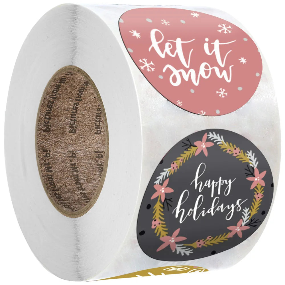 500pcs Merry Christmas Stickers 1 inch Round Christmas Tags Stickers for kids Gift Baking Package Envelope Stationery Decor