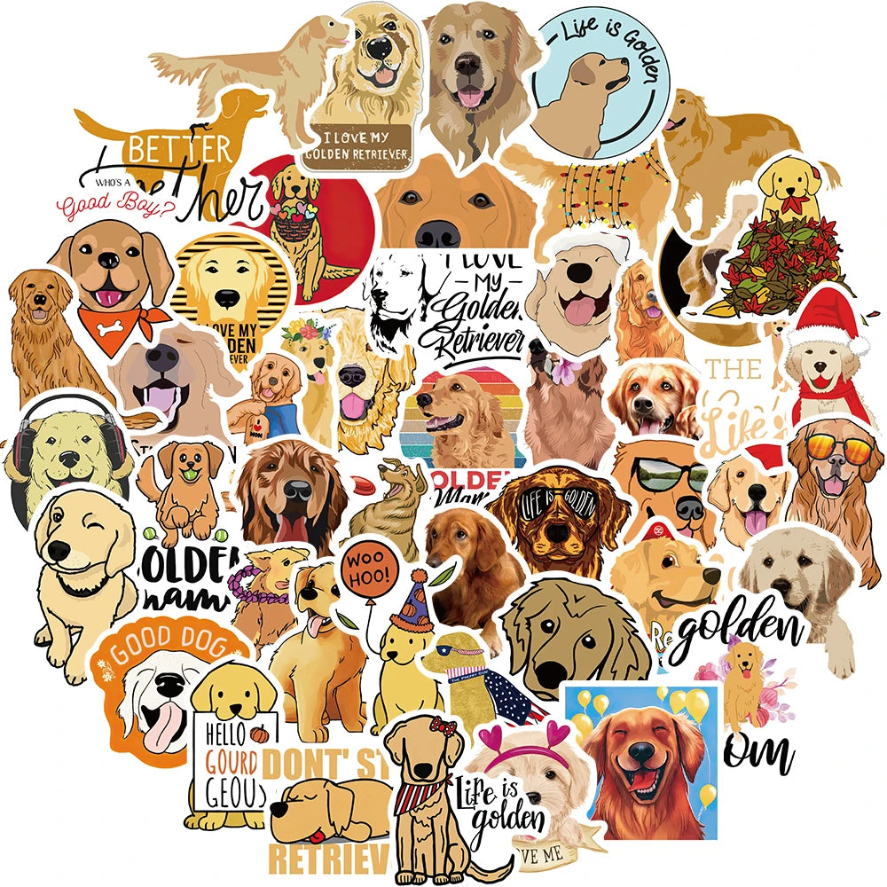 50PCS Golden Retriever Sticker Nostalgia Graffiti Y2k Fashion Scrapbooking Laptop Scrapbook Phone Waterproof Guitar Cool Sticker