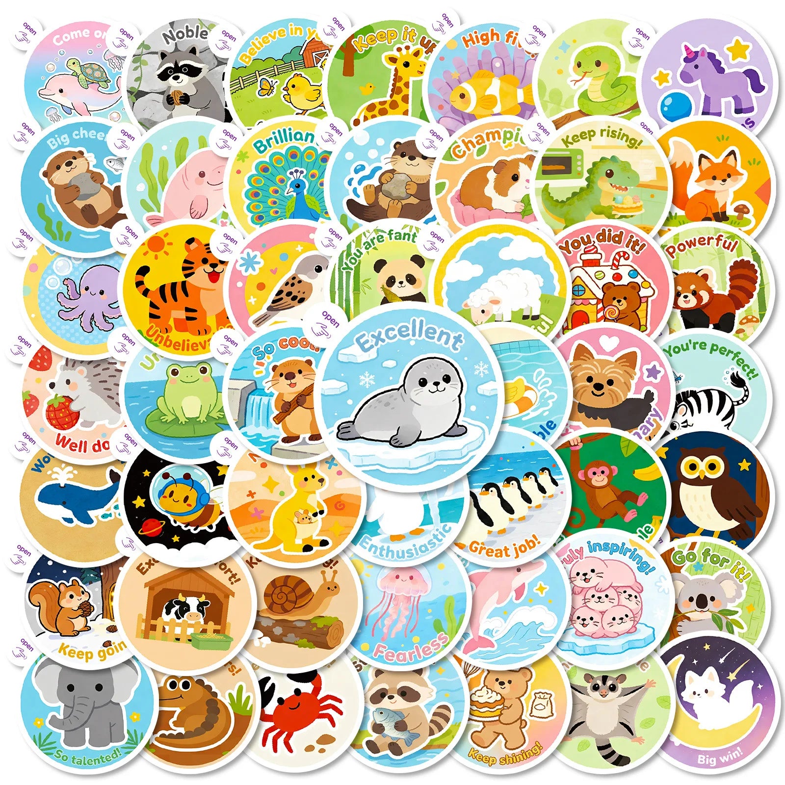 50PCS Cartoon Animal Easy-Tear Stickers Students Office Supplies Decor Decals Phones Fridges Kids Rewards Stickers
