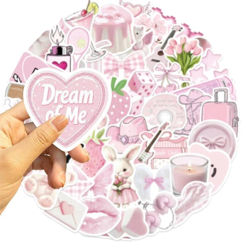 10/30/50PCS Cartoon Light Pink PVC Sticky Sticker Aesthetic DIY Children's Decoration Scrapbooking School Supplies for Kids