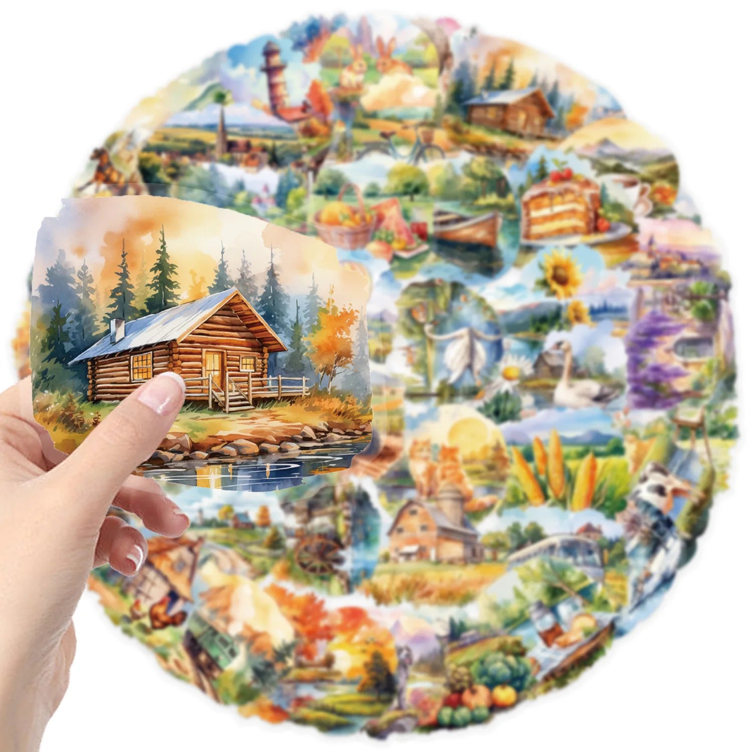 50PCS Rural Scenery Sticker Decoration Scrapbooking PET Sticker Aesthetic Korean Stationery School Supplies